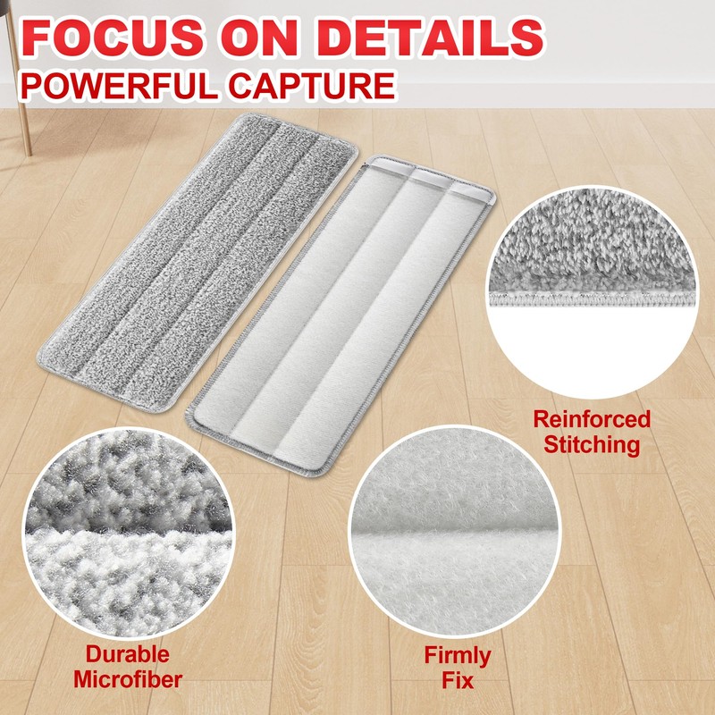 BOSHENG Flat Mop Pads, Reusable Mop Cleaning Refills, Microfiber Pads