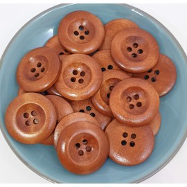 MajorCrafts® 24pcs 25mm Ginger Brown Deep Circle Design 4 Holes Round Wooden Large Sewing Buttons Needlework Embellishments