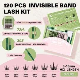 KEYYOU KEYYOU Fairy Chispa Lash Clusters Kit Lash Extension Kit D Curl 120Pcs Eyelash Extension Kit Wispy Natural Invisible Band Lash Kit with Waterproof DIY Lash Kit at Home(Fairy Chispa-D-8-18MIX)