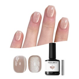 Modelones Cat Eye Gel Nail Polish, 15 ML Pearl Nude Glitter Glass Gel Polish with Magnet Soak Off Led Shimmer Shell Thread Brown Nail Polish for Women Girl DIY Nail Art Gift