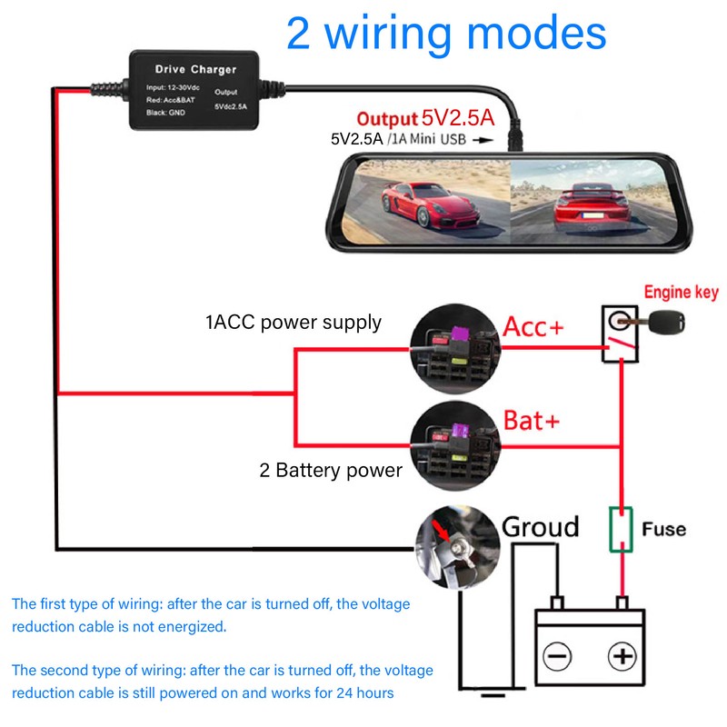 Dash Cam Hardwire Kit MINI USB Adapter High Security 12V‑30V