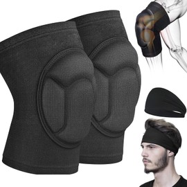 Rodilla almohadillas espuma,Rodilleras deportivas de 2 piezas, rodilleras elásticas para exterior, rodilleras gruesas de esponja transpirable con bandana deportiva, antideslizantes, anticolisión, elásticas, rodilleras deportivas para fútbol, voleibol, da