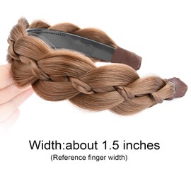 VOPPIS Wide Braided Headband with Teeth Synthetic Hair Plaited Headband Fishtail Braided Hair Band Hairpiece for Girls Women Beauty Accessory (Medium Brown, Wide)