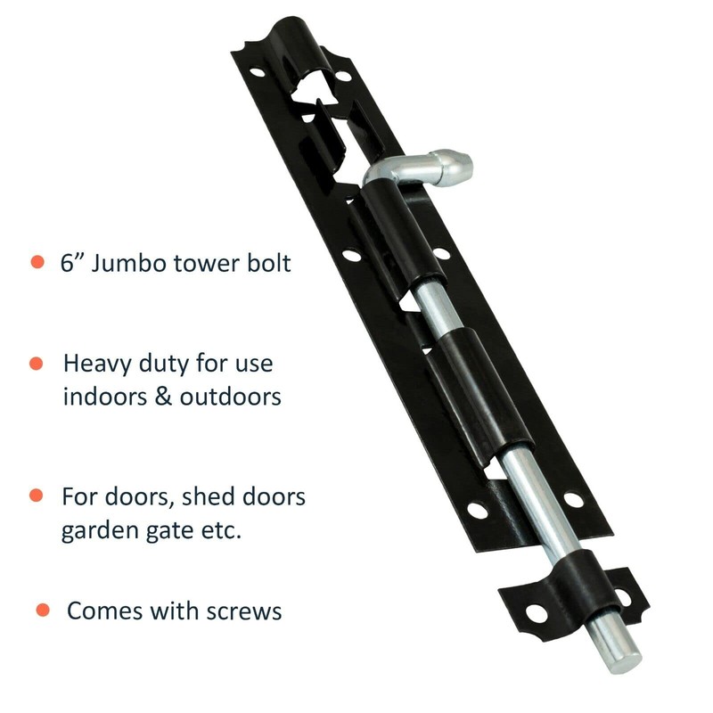 Tower Bolt Heavy Duty Straight Black Lock Slide Gate Door
