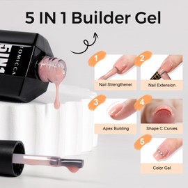 TOMICCA 5-in-1 Builder Gel for Nails, 15 ml Light Nude, UV/LED Gel Nails Gummy Base Builder Gel, Nail Extension, Repair, Nail Strengthening