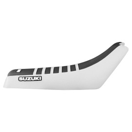 Enjoy Mfg Seat Cover - Compatible Fit for Suzuki 1985-1988 LT230S 1987-1993 LT230E Quadrunner #216 Logo (White Sides/Black top/White Ribs)