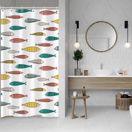ASDCXZ Fish Shower Curtain 90x180 cm, Yellow Green Red Ocean Colorful Fish Anti-mold Bath Washable Narrow Shower Curtains Polyester Textile Waterproof Shower Curtain for Bathtub with 6 Hook