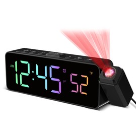 Netzu Projection Alarm Clock for Bedroom Ceiling, Small Compact Plug-in Digital Clocks with 180° Rotatable Projector, Temperature 4 Levels Birghtness, 3 Volumes and Snooze (RGB)