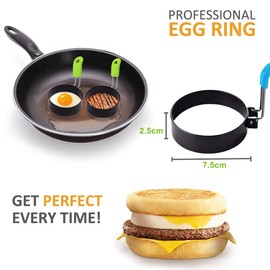 4 Pcs Egg Rings, Stainless Steel Egg Ring with Anti-Scald Folding Handle, Non Stick Coating, Suitable for Egg Frying, Shaping,Pancakes,Mini Burger