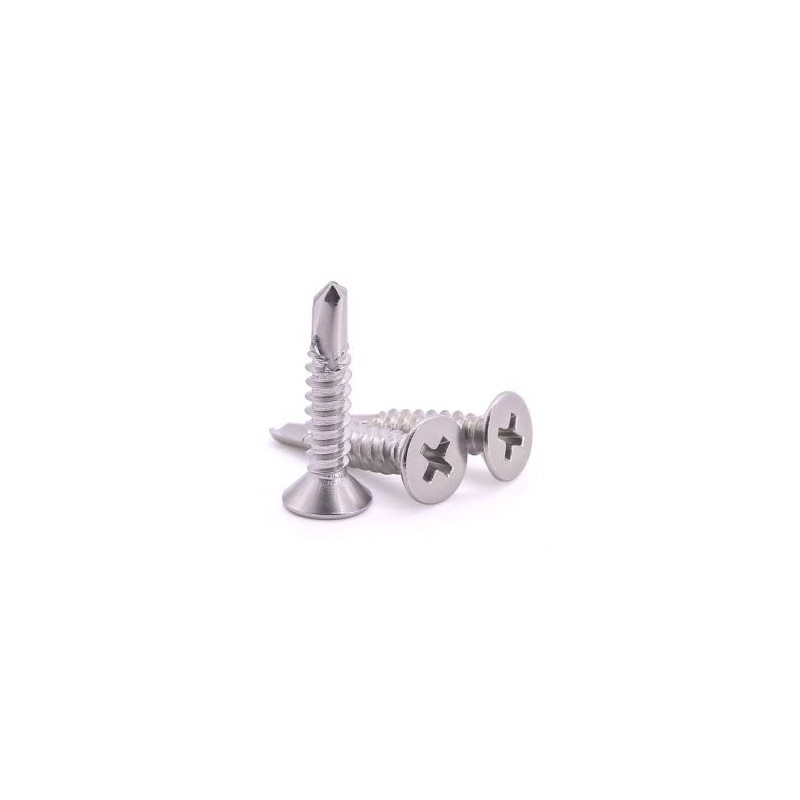 #14 x 1-1/4" Flat Head Self Drilling Screws, 410 Stainless