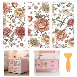 beinkmake 3 Sheets Vintage Flowers Rub on Transfers for Crafts and Furniture 12×6inch Elegant Floral Furniture Transfer Stickers for Wood Cabinet Dressers Home Decor