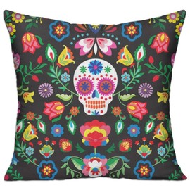 Proud Clothing Mexican Sugar Skulls Day Of The Dead Flowers Cushion Cover Square Throw Pillow Case For Sofa Bedroom Car - Inserts Are Not Included - 18" X 18"