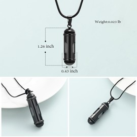 Imrsanl Glass Hourglass Cremation Jewelry for Ashes Container Vial Urn Necklace Pendant Stainless Steel Cylinder Bottle Memorial Cremation Keepsake Jewelry for Women/Men (1-Black)