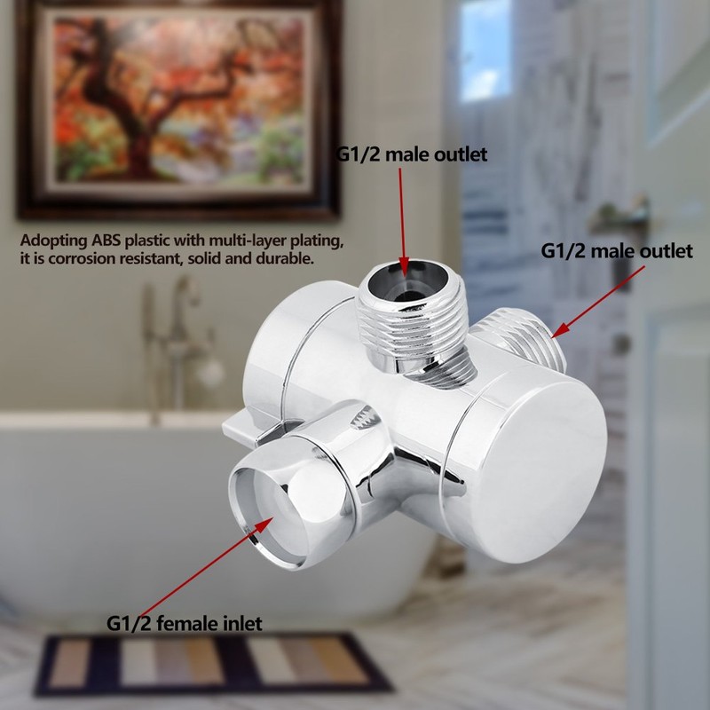 G1/2 3 Way Shower Head Diverter Valve Connector Adapter Universal