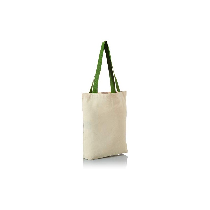 Bonamaison Printed Shopping Bag with Green Long Handles, Reusable Bag,