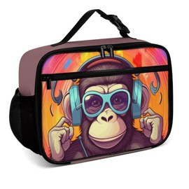Muishi Music Monkey Reusable Lunch Box Insulated Lunch Bag Cooler Bag Lunchbox Meal Food Container Tote Bag for Women Kids Girls Boy School Camping Hiking Picnic Beach Travel