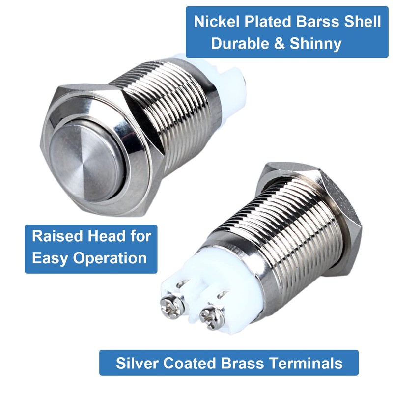 DMWD 2-Pack 19mm Latching Metal Waterproof Push Button Switch ON-Off
