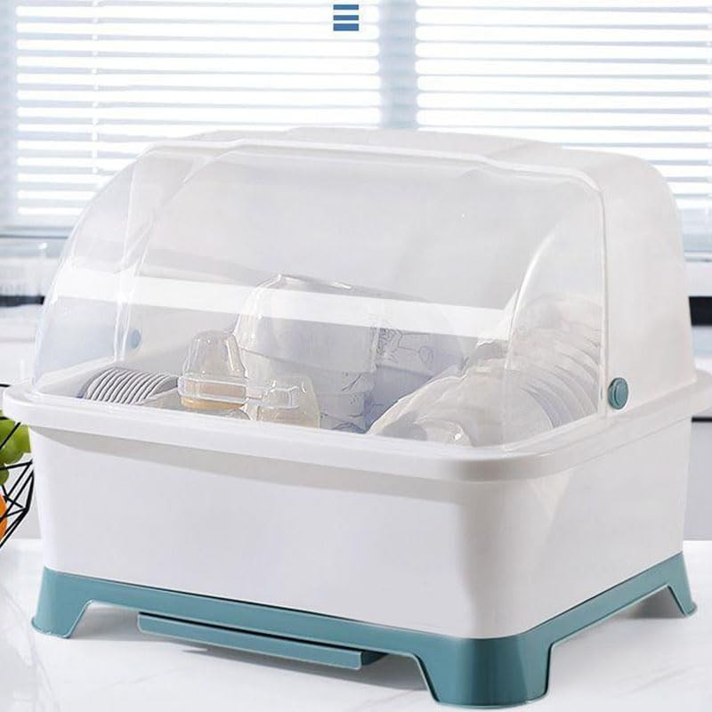 Covered Dish Drying Rack, Dust Proof Kitchen Storage Dish Drainer