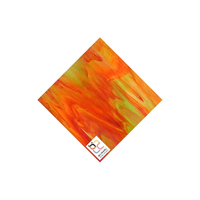 Wissmach Stained Glass Sheet: Orange and Green, Wisspy Opal by