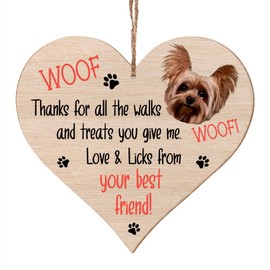 Bang Tidy Clothing Yorkshire Terrier Gifts for Dog Lovers Owners - Dogs Themed Wooden Hanging Heart Plaque Sign Gift Tag - Perfect Pet Present Keepsake for Dog Mum or Dog Dad - WOOF! - 3 Sizes