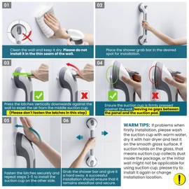 TAILI Shower Grab Bar 16 Inch Suction Cup Grab Bars for Bathroom, Removable Shower Safety Handle Heavy Duty Bathtub Grip for Seniors & Elderly, Strong Handrails No Drilling Waterproof, Grey