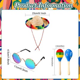 Abbylike 5 Pcs Mexican Dog Miniature Horse Alpaca Yard Goose Costume Set Include Rainbow Poncho Sombrero Hat Pet Sunglasses Maracas for Cinco De Mayo, Day of The Dead, Mexican Theme Party(XXX-Large)