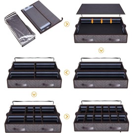 Anyoneer Under Bed Shoe Storage Organizer, Set of 2, Sturdy Structure, Adjustable Dividers, Reinforced Handle, Sturdy Zipper, Underbed Storage Solution with Clear Window, Breathable, Gray