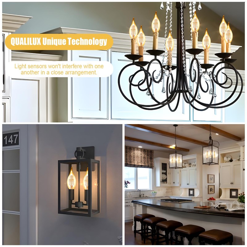 Qualilux Dusk to Dawn Candelabra LED Bulbs CA11, Vintage Full