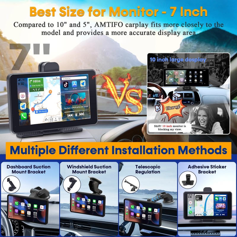 Wireless Apple CarPlay with Dash Cam: 7″ Carply Screen for
