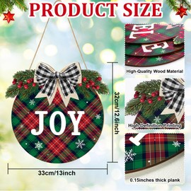 Christmas Wreaths for Front Door - 3Pcs Buffalo Plaid Christmas Decor Merry Christmas Sign Front for Door Decoration Rustic Farmhouse Front Door Porch Wall Window Outside Decorations