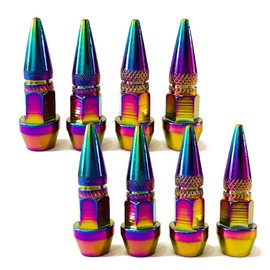 TEAMWILL 8pcs Aluminum 45mm Metal Spike Wheel Tire Valve Stem Cap Car Truck Air Dust Caps Colorful Rainbow