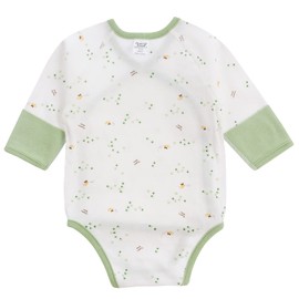 organicboom 100% Organic Cotton Side Snap Kimono Onesie Bodysuit With Mitten Cuffs (HoneyBee, 3-6M)