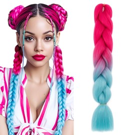 S-noilite Rainbow Jumbo Braiding Hair Extensions Colorful Braide Hairpiece for Box Twist Braids,24 inch 1pc 100g,Long Ombre Crochet Synthetic Hair,Peach Red to Light Blue