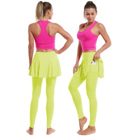 BUBBLELIME 5"/19"/26" XXS-XL Women's UPF 50+ Adjustable Running Skort - Pleated Skort Pants_Neonyellow Medium-26 Inseam(1)