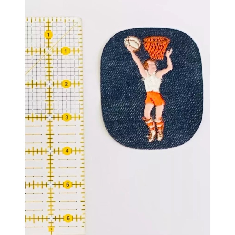 Vintage Denim Basketball Player Iron On Patch Sports Embroidered Hoops