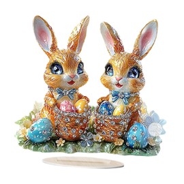 Fenteer Easter 2D Flat Acrylic Ornament Sculpture with Stand Cute Tabletop Figurine Colorful Egg Shaped Decor for Indoor Theme Party, Style B