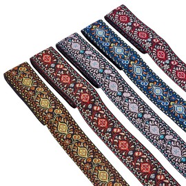 CRAFTYMELODY 10 Yards Vintage Jacquard Tape 5 Colours Embroidered Woven Ribbon 1 7/8 Inch Floral Fabric Trim Curtain Trim for Sewing Clothes