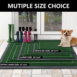 Buganda Floor Door Mat, Heavy Duty Doormat Outdoor Indoor, Natural Rubber Mat, Non Slip, Low Profile Outdoor Mat for Home Entrance, Garage, Patio Porch Farmhouse, 36x24, Green