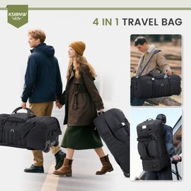 KSIBNW Rolling Duffel Bag with Wheels and Handle, 4 In 1 Tactical 86L Military Backpack with Hidden Straps,Waterproof Wheeled Large Duffle Bag for Travel,Durable MOLLE Luggage for Men & Women, Khaki