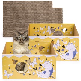 Tlence 2 Pack Cat Scratcher Box, 16.5 Inch Indoor Corrugated Cardboard Lounges, Reversible Double Sided Scratch Bed with 2 PCS Scratching Pads, Large Cat Scratcher Bowl for Kitten Interactive Play