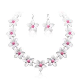 BriLove Unique Chic Flower Cluster Statement Necklace Dangle Earrings Jewelry Set for Women Costume Cosplay Party Accessories White
