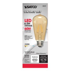 Satco S9579 Medium Bulb in Light Finish, 5.38 inches, 650Lm/Meduim Base, Specialty ST19-Shape