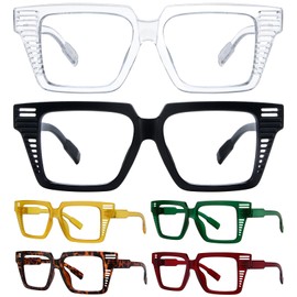 GUD Reading Glasses with Screwless Spring Hinges Metalless Women 6 Pack Oversized Stylish Readers Openwork Design +1.00