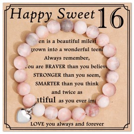 Jewelry&Card Sweet 16 Gifts for Girls, Natural Stone Bracelet 16th Birthday Gifts for Girls Daughter Granddaughter Niece Friend Sister