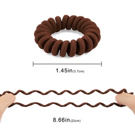 Spiral Hair Ties (Cloth Brown,12 Pcs), Coil Hair Ties for Thick Hair, Ponytail Holder Hair Ties for Women, No Crease Hair Ties, Phone Cord Hair Ties for all Hair Types with Plastic Spiral