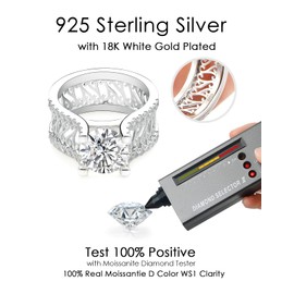 3.5ct Vintage Round cut Genuine Moissanite Solitaire Engagement Ring for Women,D Color Vvs1 Simulated Diamond Wedding Ring S925 Sterling Silver with 18K White Gold Plated Natural Gemstone Jewelry