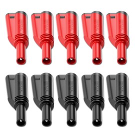 Cleqee 10PCS 4mm Stackable Banana Plugs 10A Insulated Safety Connector Shrouded Plug Screw Type Solderless for DIY Multimeter Test Leads Cables Red&Black