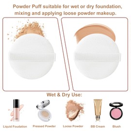 4 Stück Make-up-Puderquasten, waschbare 2,36 Zoll große Make-up-Puderquasten-Pads aus Baumwolle, weiße runde Beauty-Make-up-Tools mit Band zum Fixieren von losem Puder