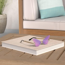 Weewooday 2 Pairs Butterfly Sunglasses Rimless Glasses Eyewear Butterfly Wing Sunglasses for Women Men(Purple and Pink, Gray and Blue)