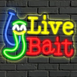 Live Bait Neon Sign, USB Powered Dimmable, Neon Signs for Wall Decor, Suitable for Bars, Tackle Shops, Fishing Clubs, Gifts for Fishing Enthusiasts 14in × 9.6in